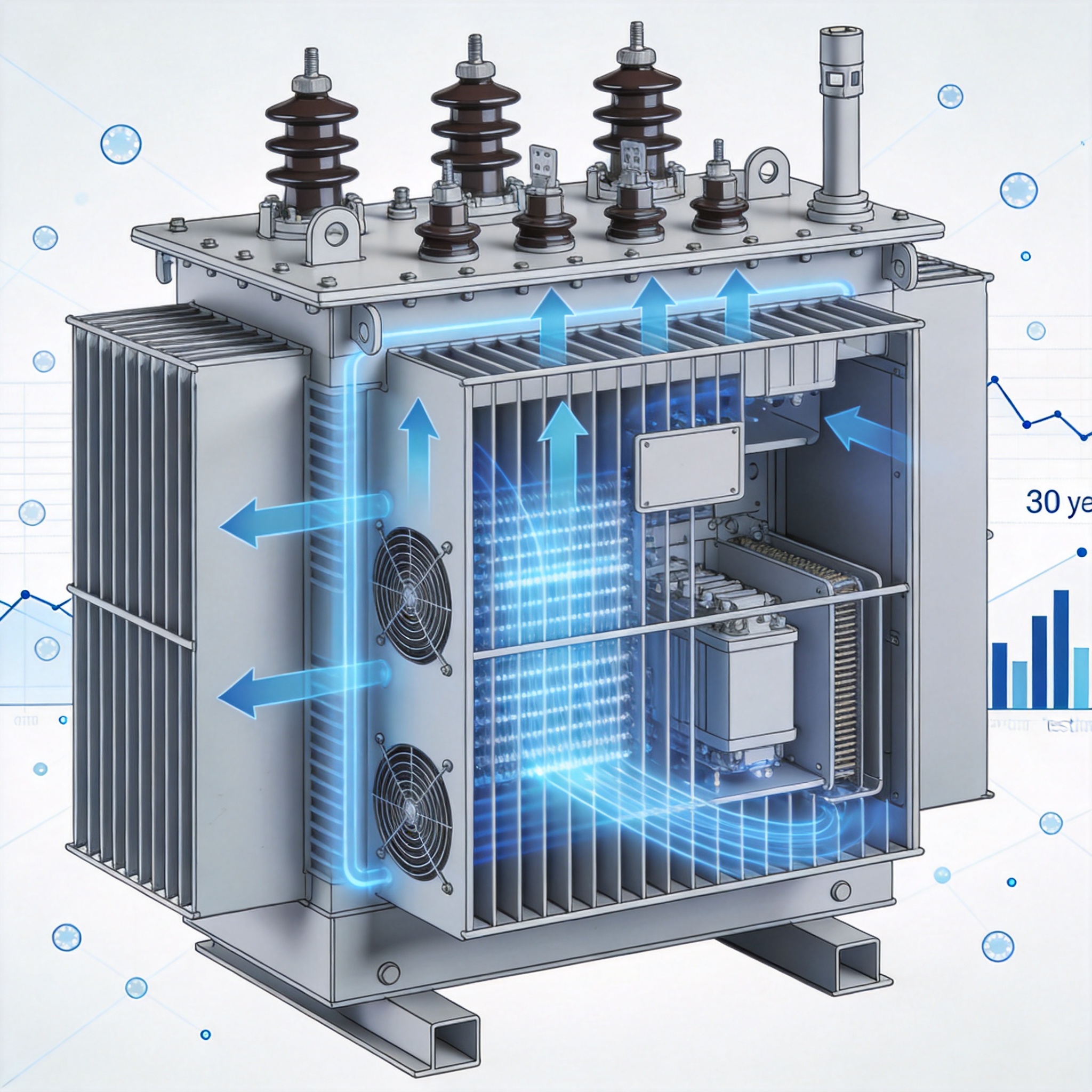 Dry transformer with blocked ventilation louvers and dust accumulation