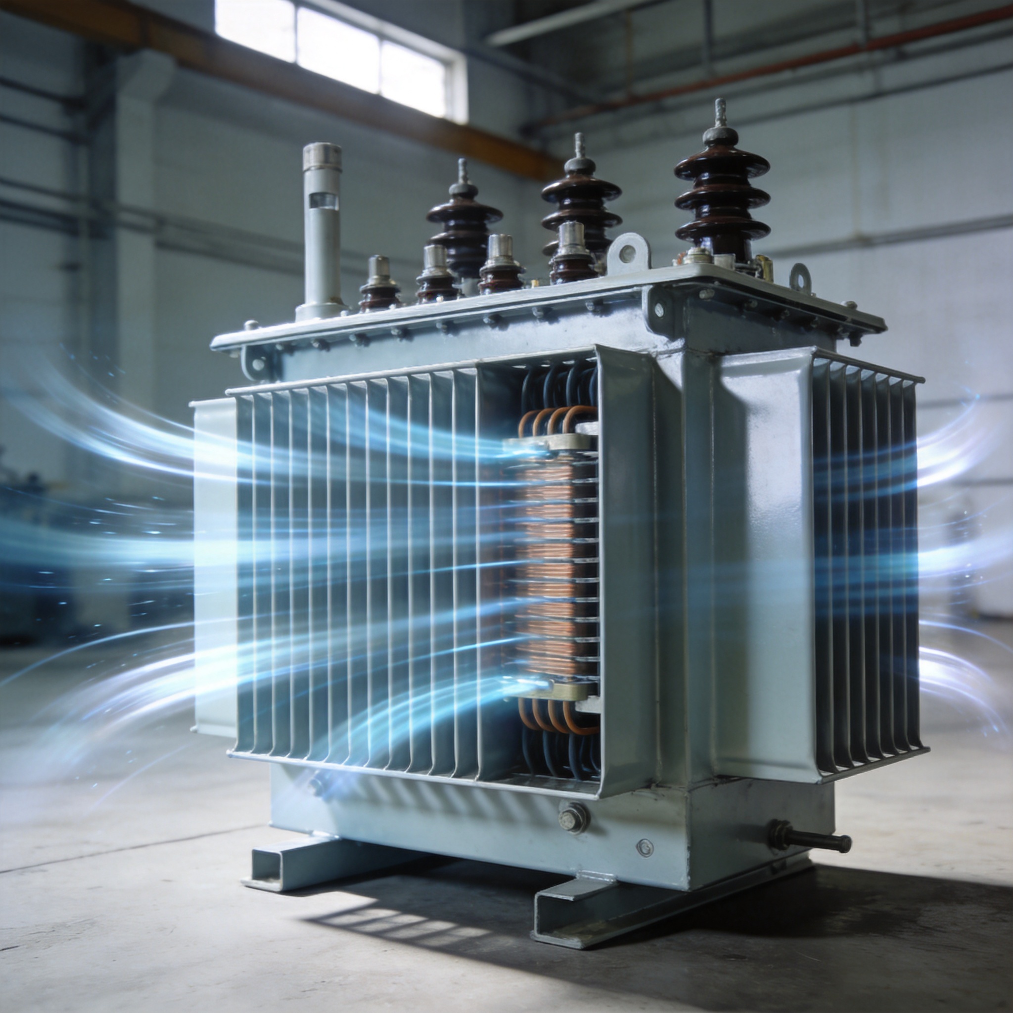 Forced air cooling fans on transformer