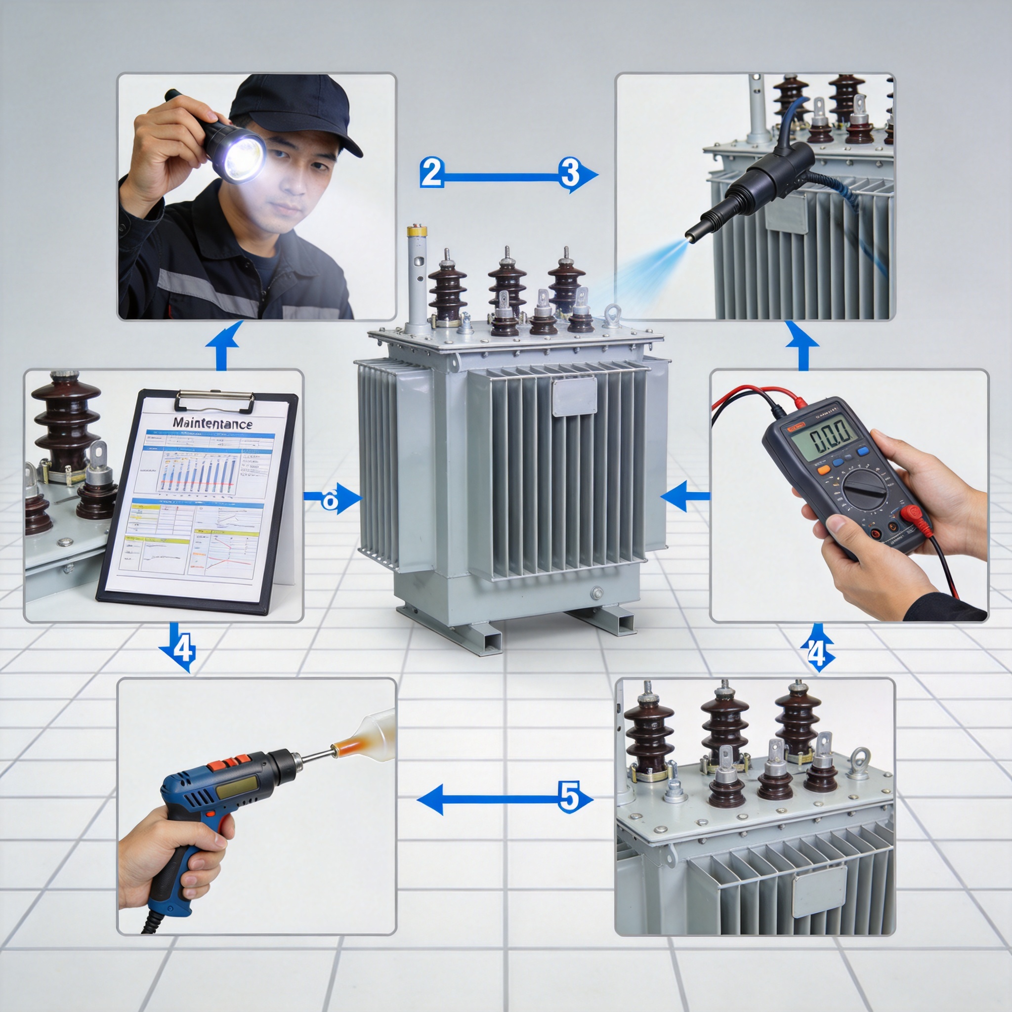 Technician performing insulation resistance test on a dry type transformer