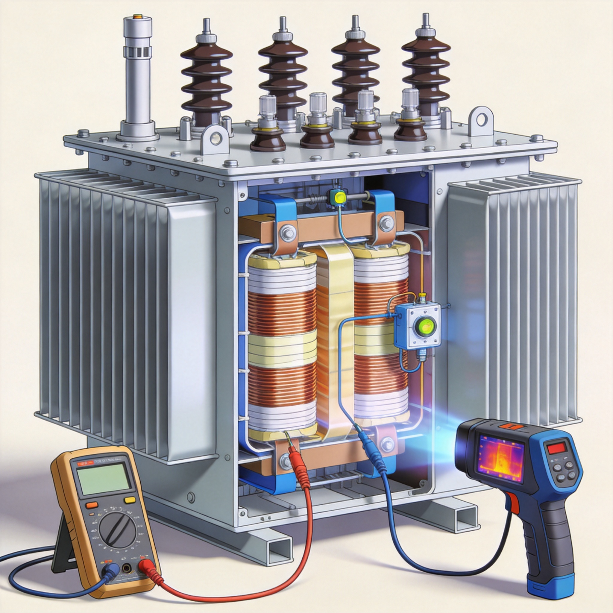 Before and after thermal image of a dry type transformer showing hotspot reduction