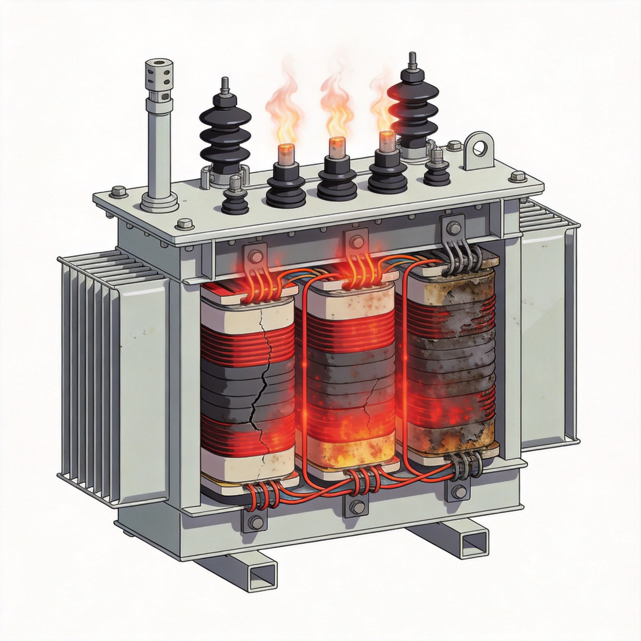 Dry type transformer insulation degradation close-up