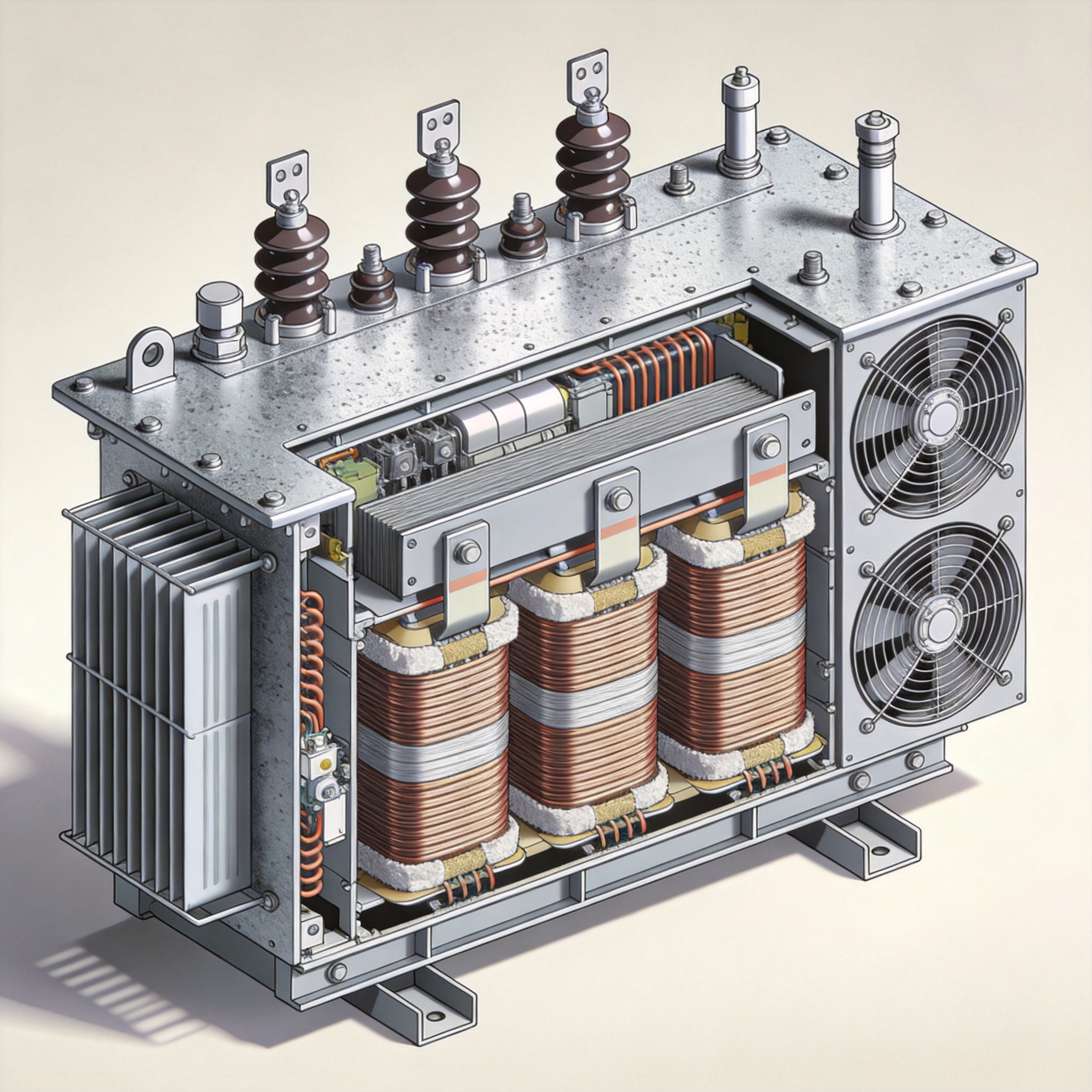 Dry type transformer installation with clearances marked