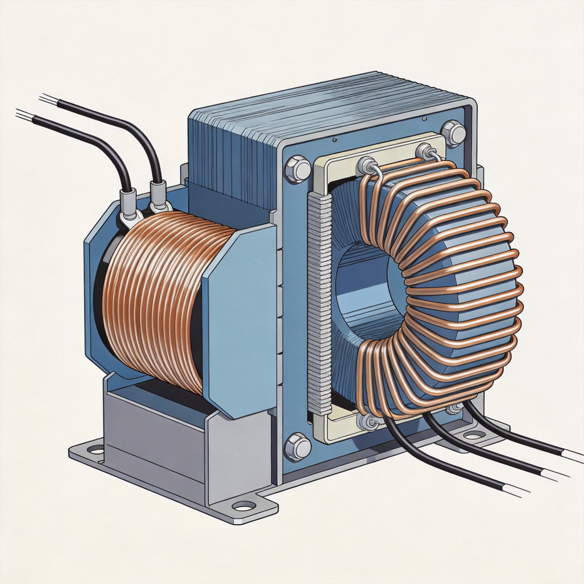Dry type transformer installed indoors near electrical panel