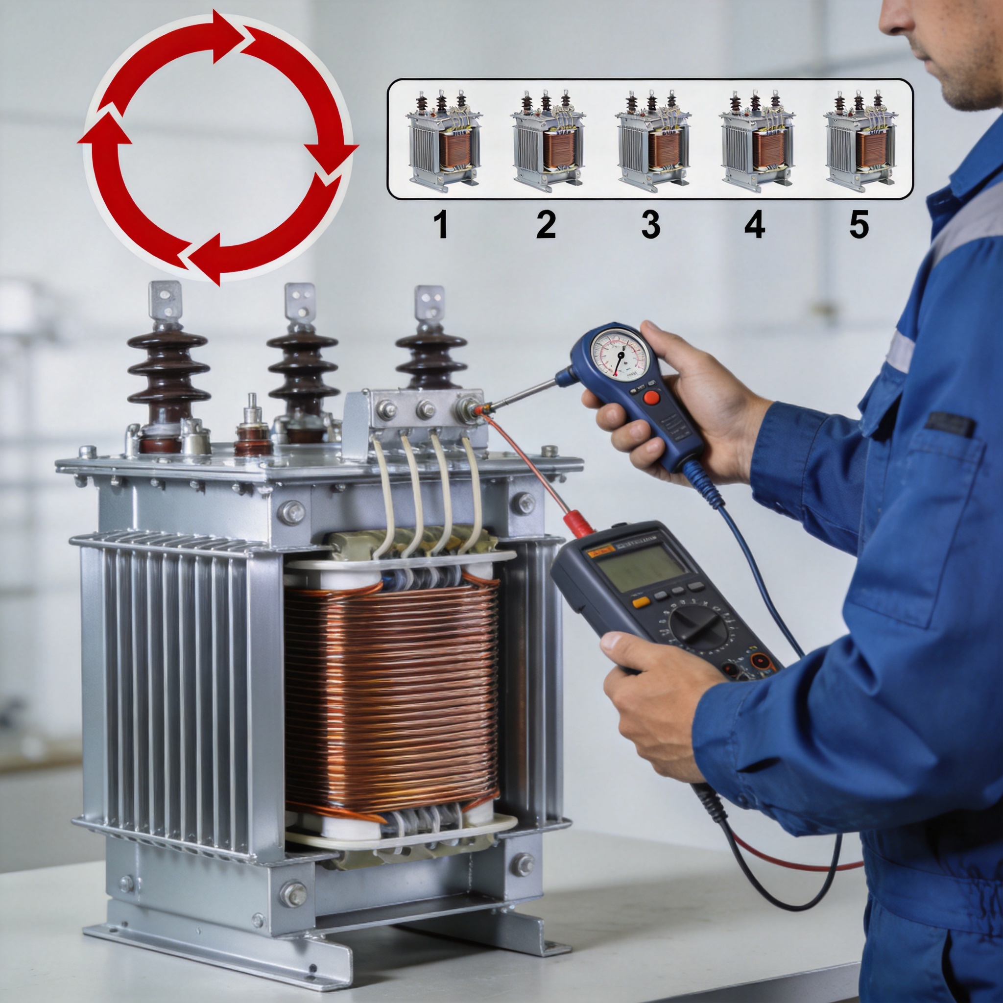 Megger insulation resistance tester connected to transformer