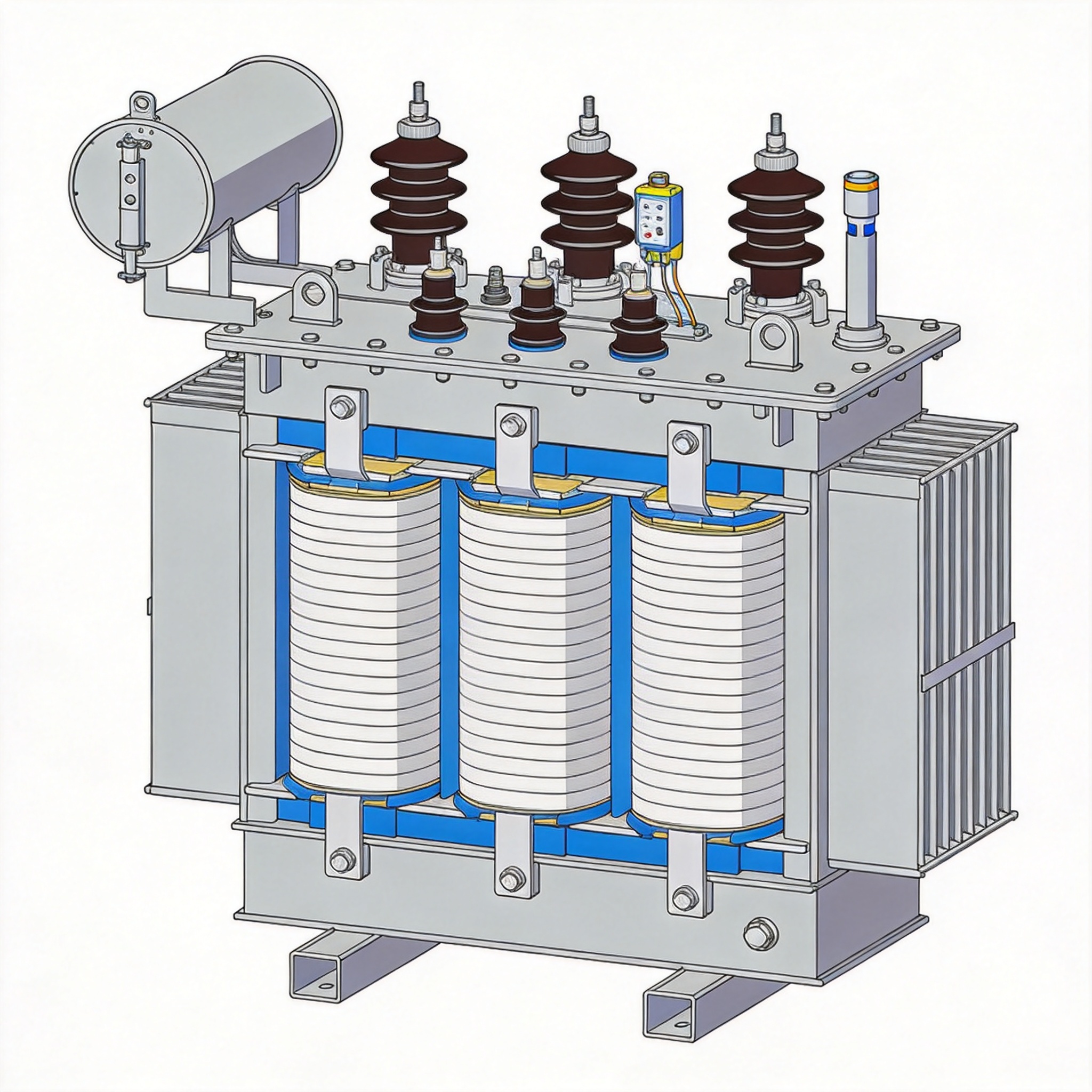 Dry type transformer in industrial setting with protection relays