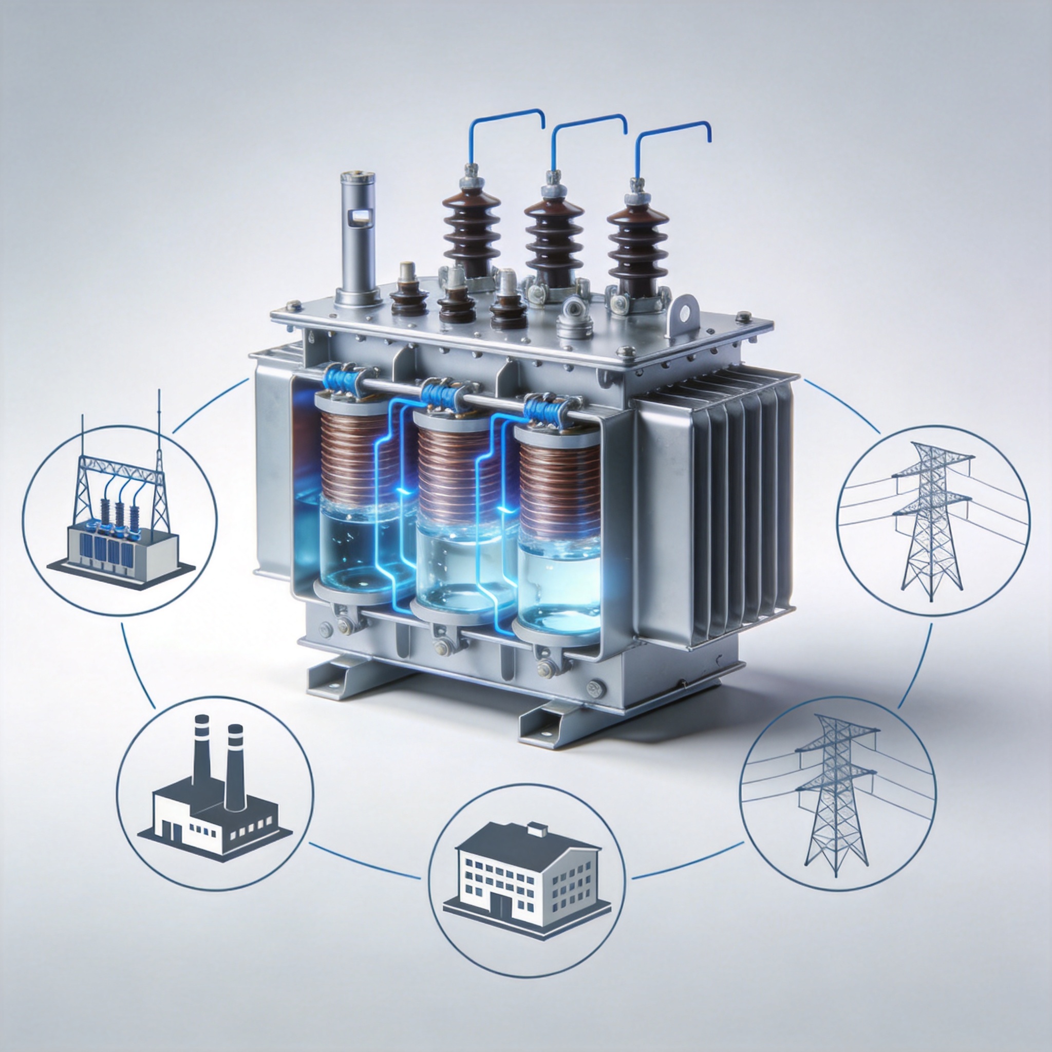 Oil type transformer in a high-voltage utility substation