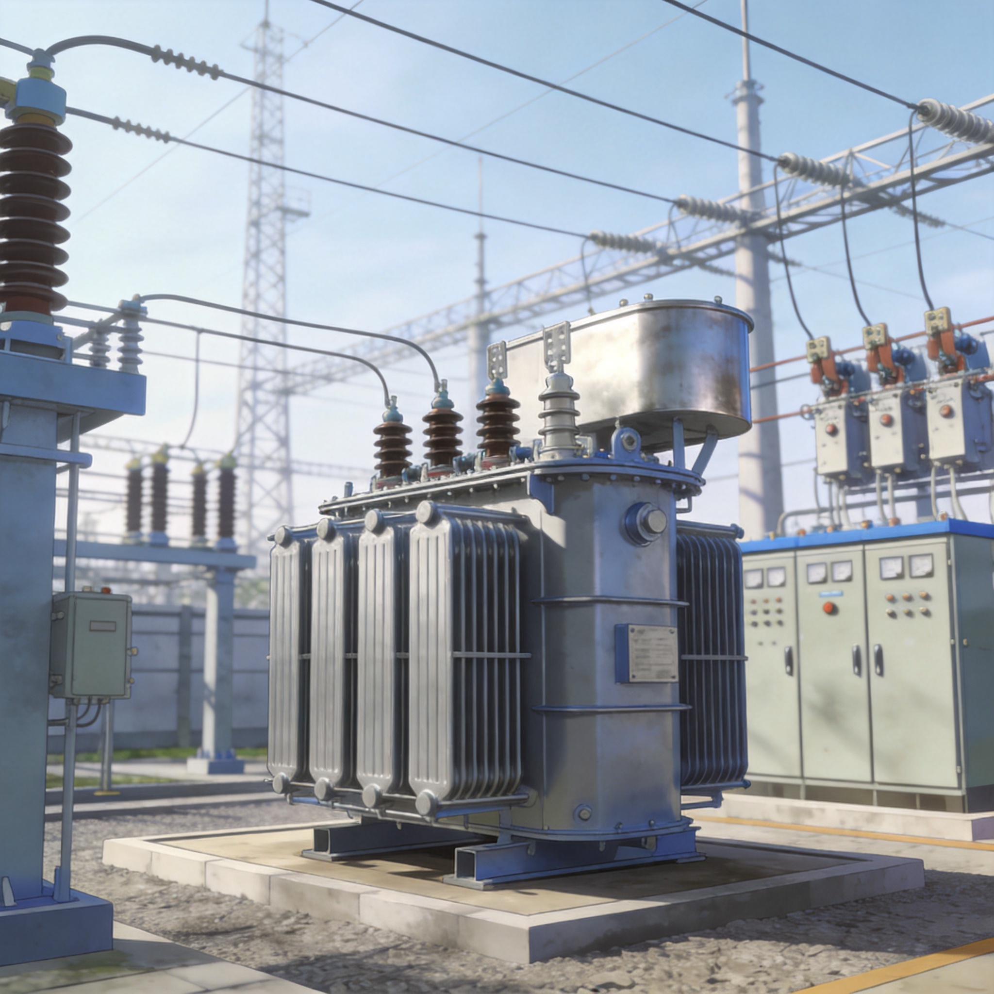 Oil type transformer inside an industrial manufacturing plant