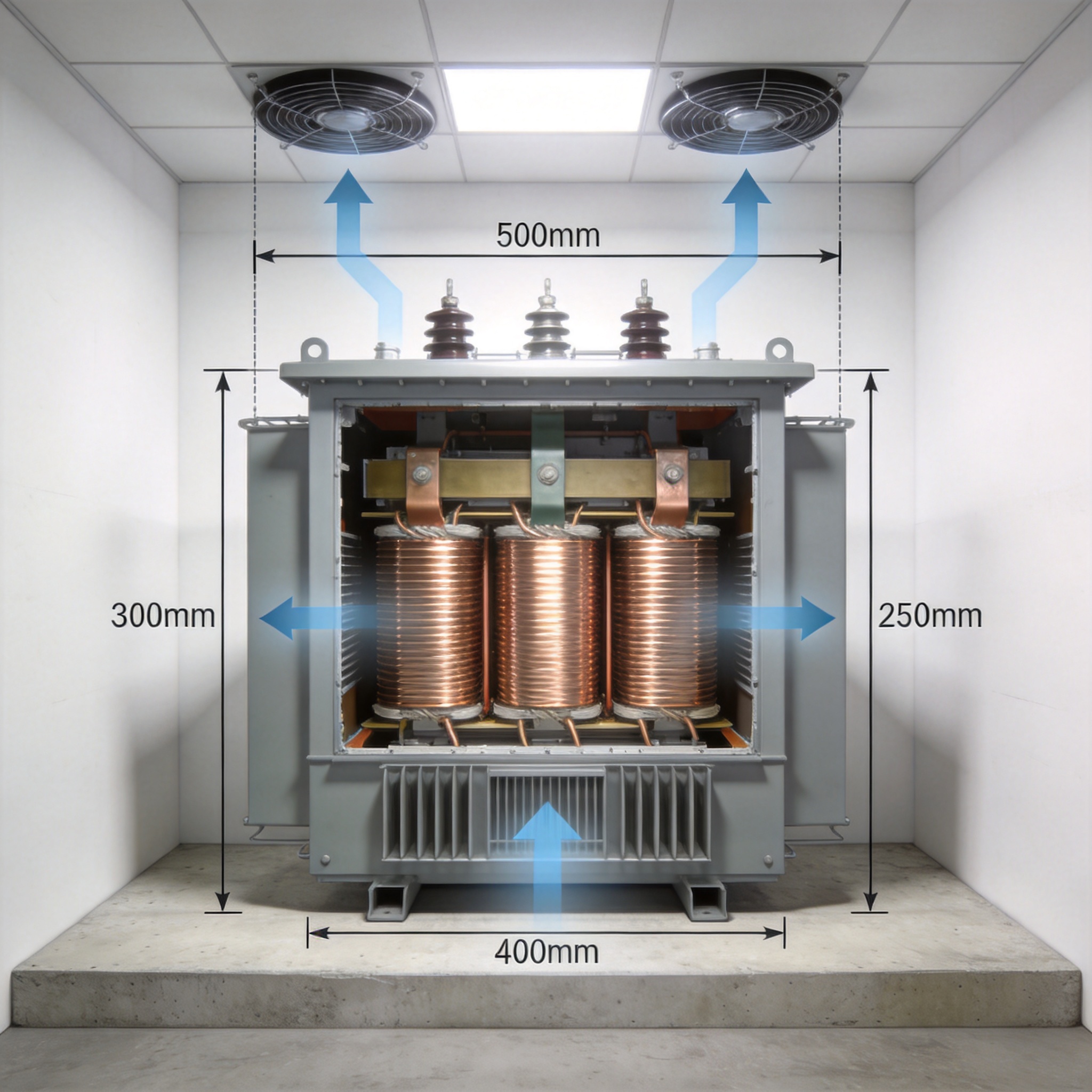 Fire-rated wall and sprinkler system near a dry type transformer installation