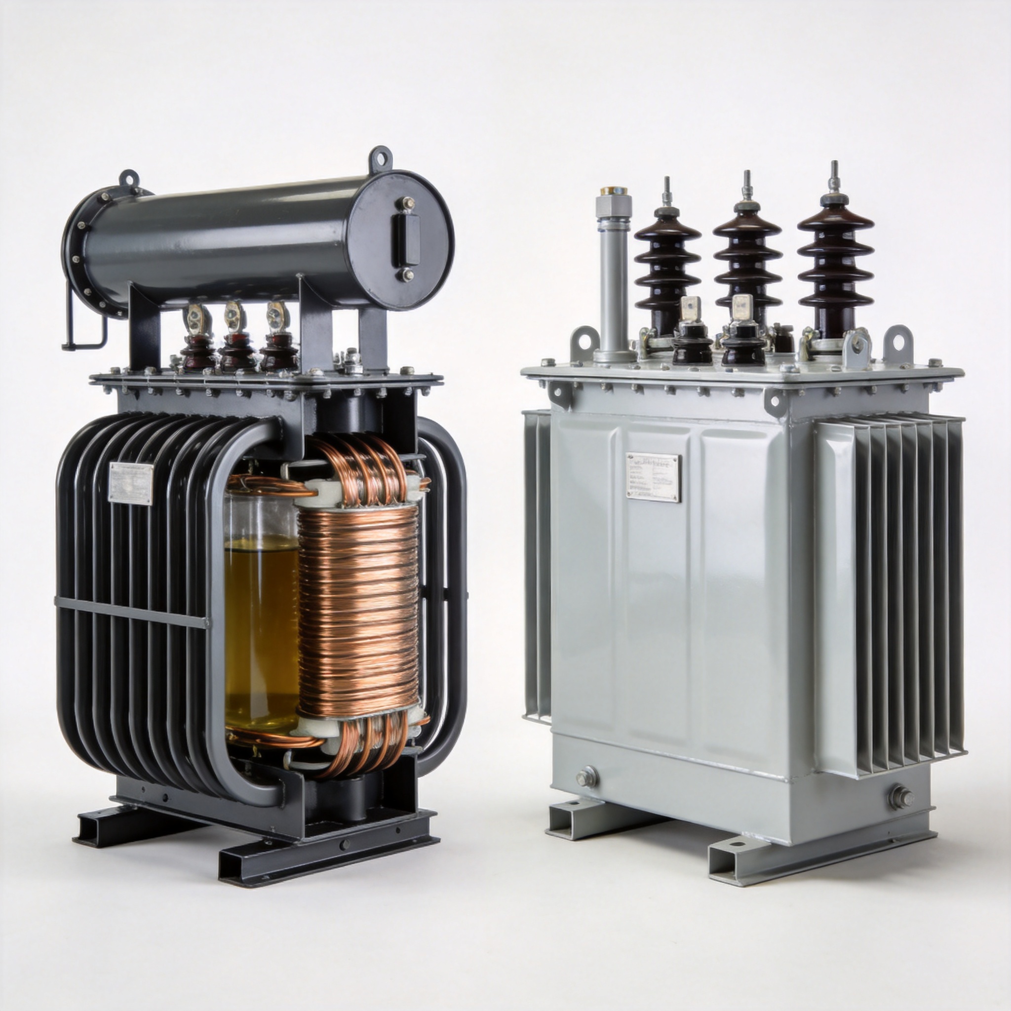 Fire safety comparison chart showing oil transformer fire containment and dry type transformer zero flame spread