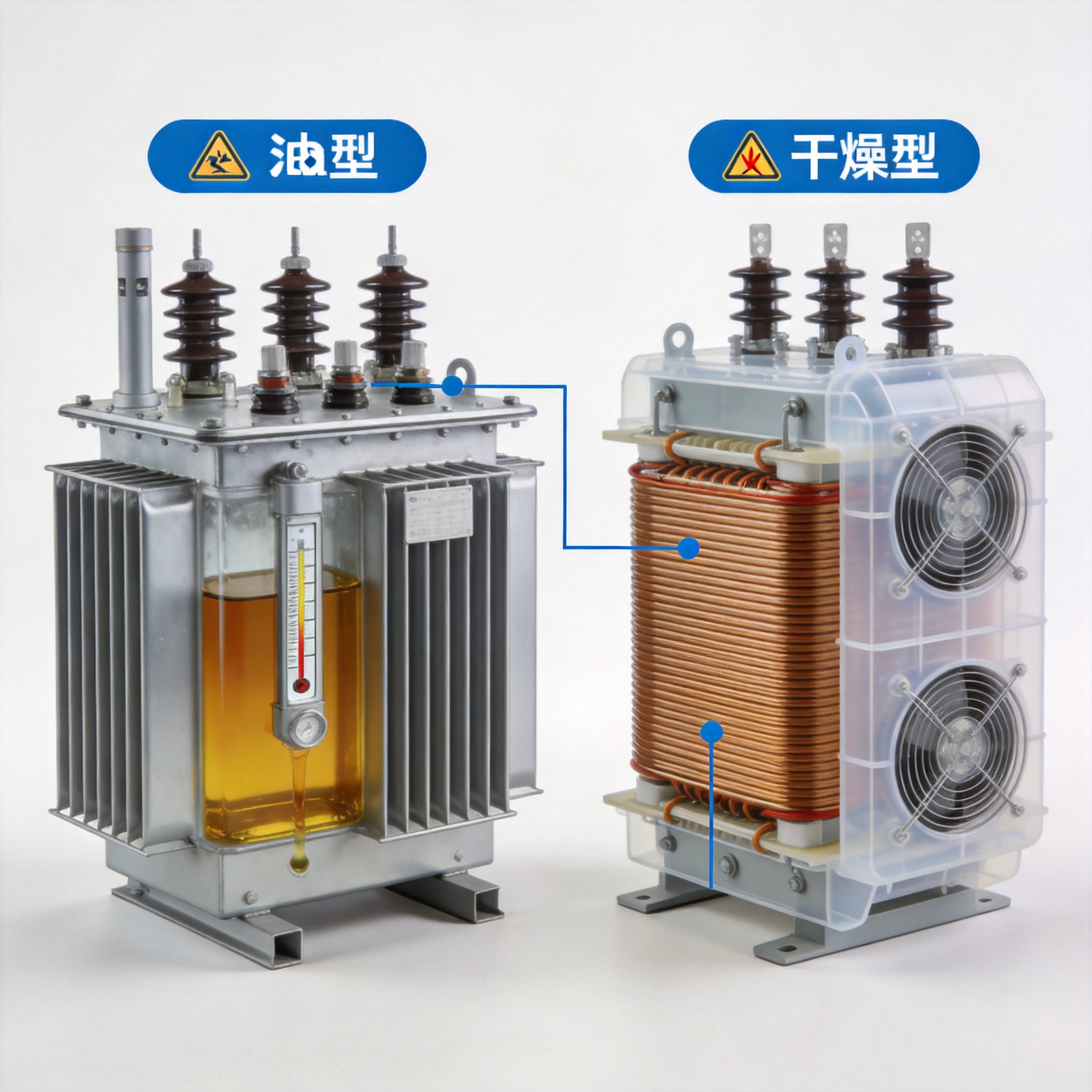 Graph showing efficiency curves of oil type vs dry type transformer from 0% to 120% load