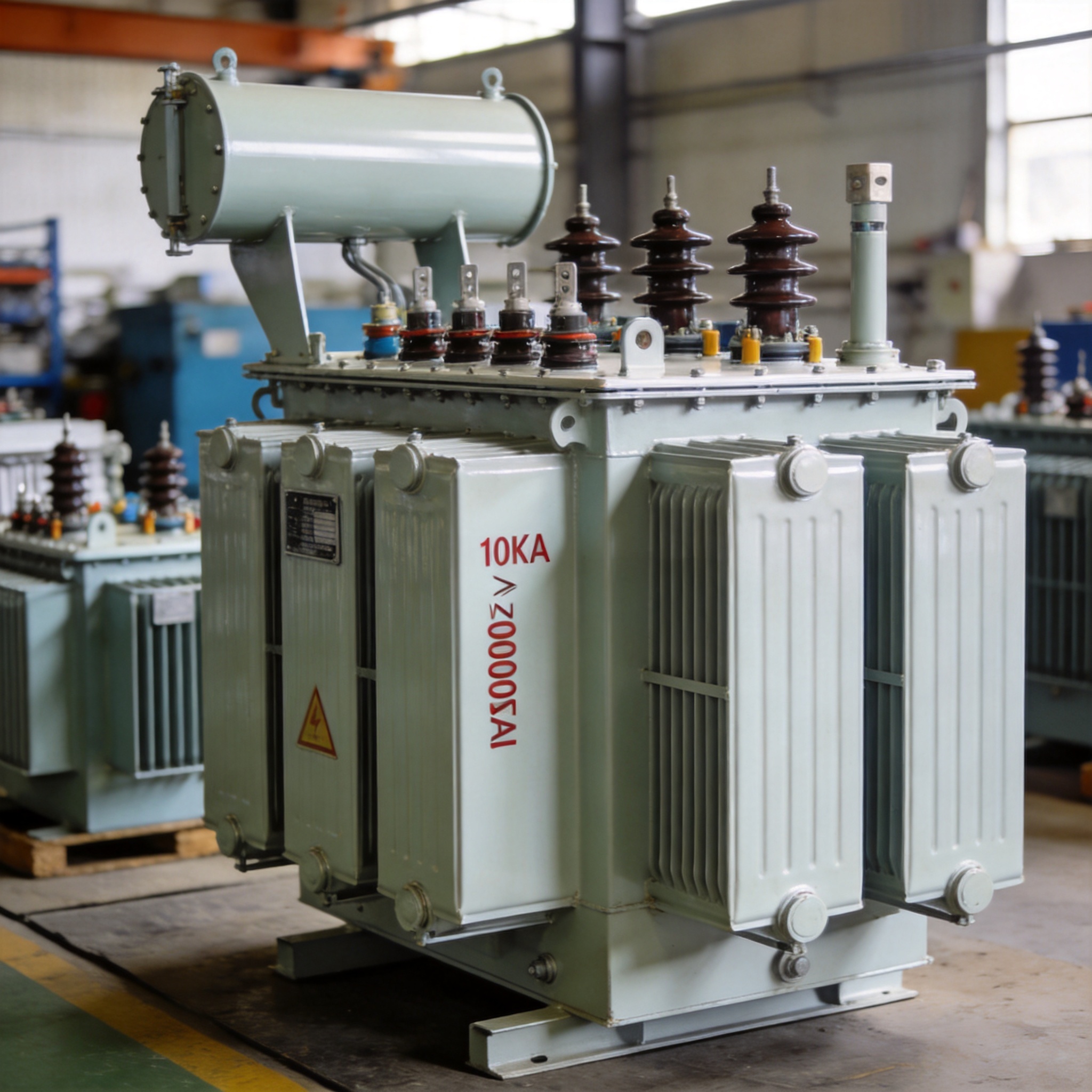 Dry-type SCB transformer nameplate showing capacity and voltage ratings
