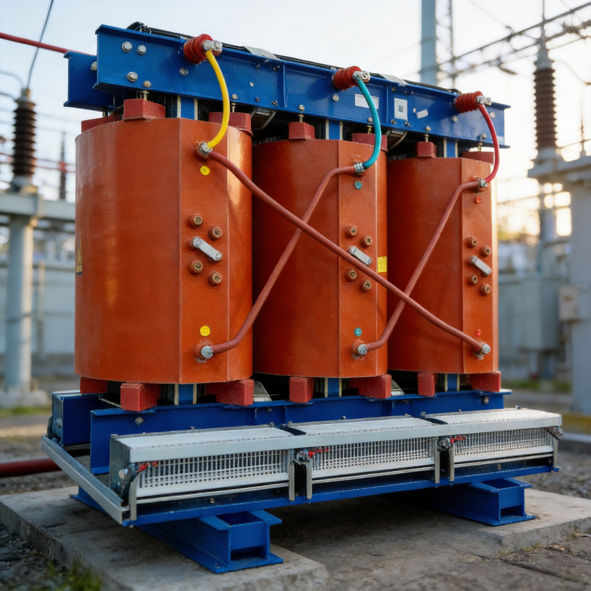 Technician reading dry-type transformer nameplate to identify AN and AF kVA ratings